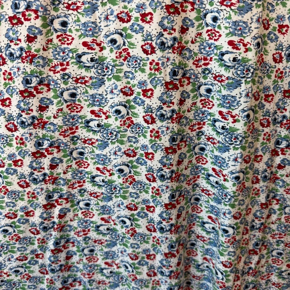 La Cera Women 1X Floral Cotton Knit Short Sleeve Shift Dress Red Blue Cotagecore